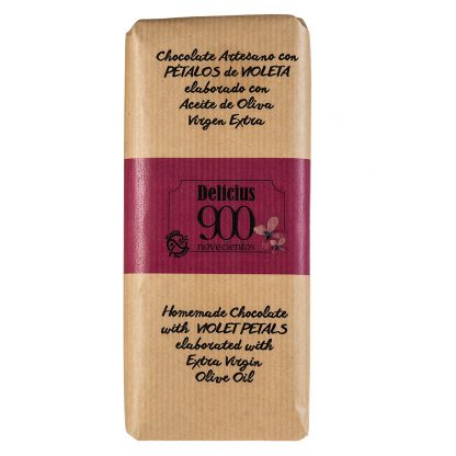 Chocolate con aceite de oliva virgen extra 900 y pétalos de violeta